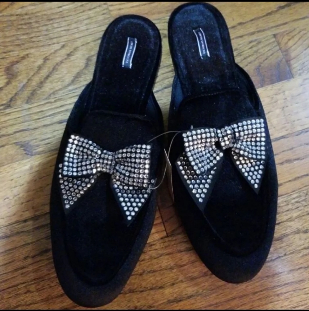 VS Pink Rhinestone Bow Bling Velvet Slippers